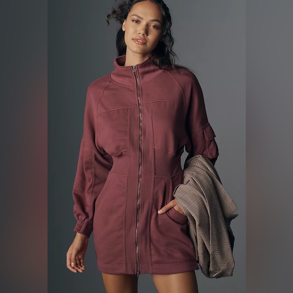 Daily Practice by Anthropologie Long-Sleeve Mini Dress / Jacket Wine Burgundy